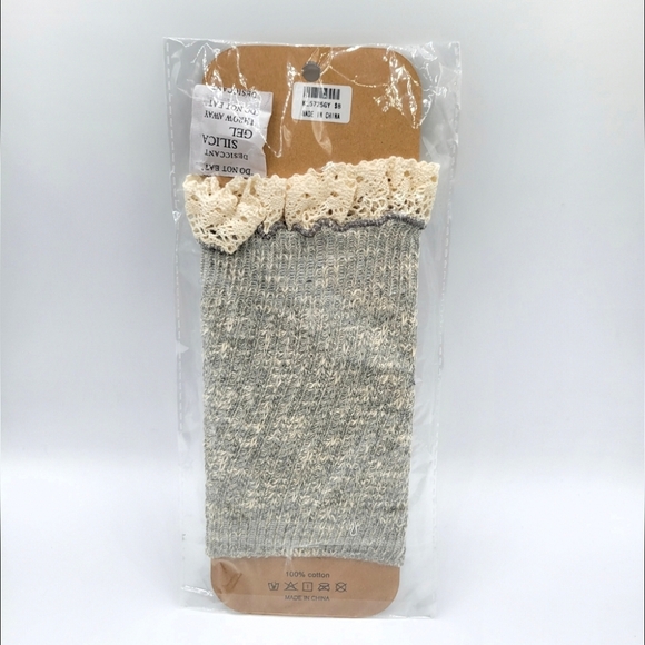 Girly Knit Lace Trim Boot Topper Boot Cuff Gray - Picture 3 of 6